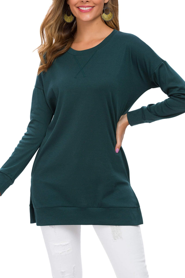 Violet - Long Sleeve Side Slit Loose Tops For Women