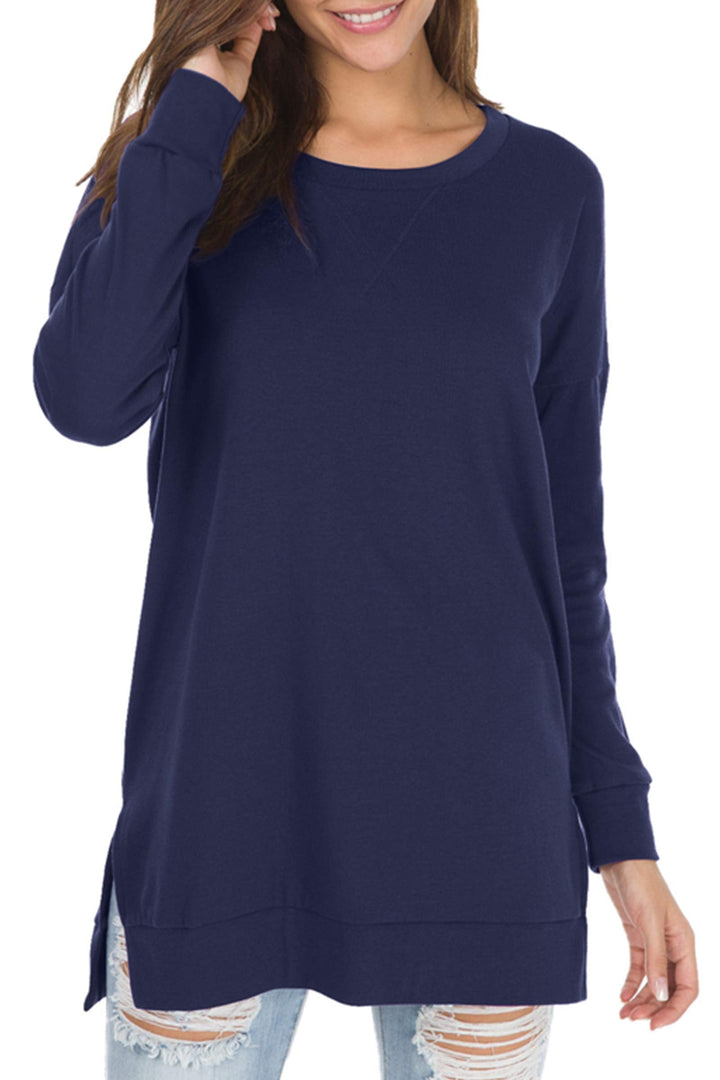 Violet - Long Sleeve Side Slit Loose Tops For Women