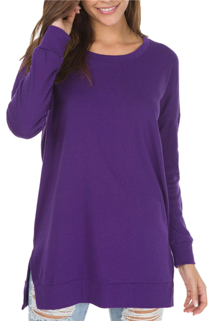 Violet - Long Sleeve Side Slit Loose Tops For Women
