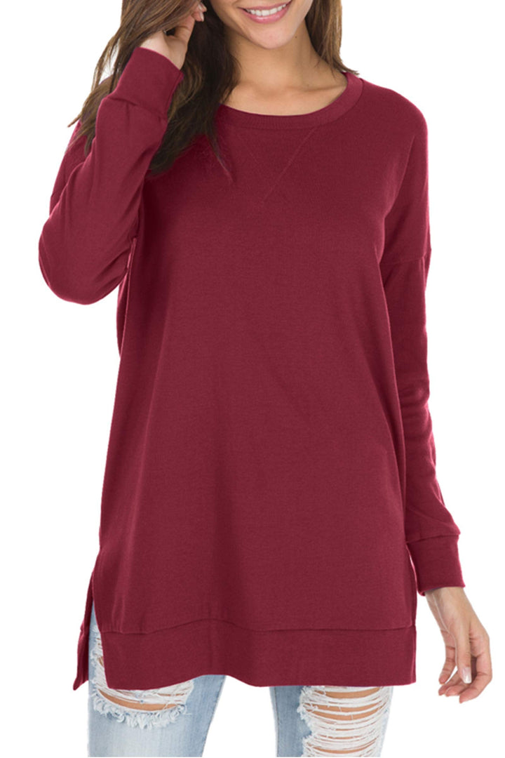 Violet - Long Sleeve Side Slit Loose Tops For Women