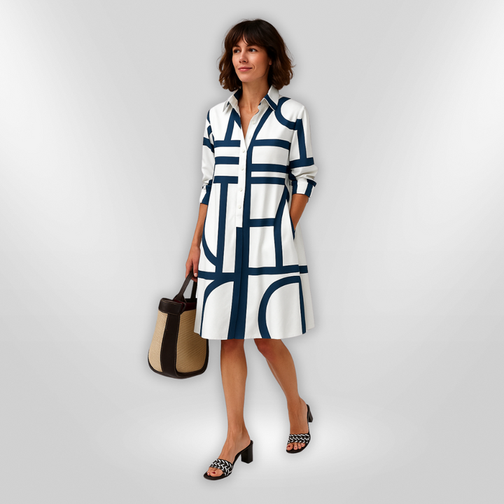 Helena™ - Timeless Geometric Patterned Midi Dress