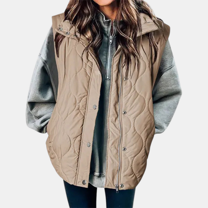Women's vest with buttons and pockets, hood