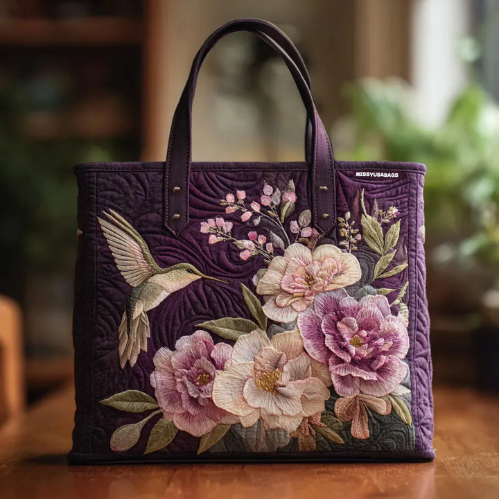 Artisanal Matelassé Bag - Hummingbirds and Orchids