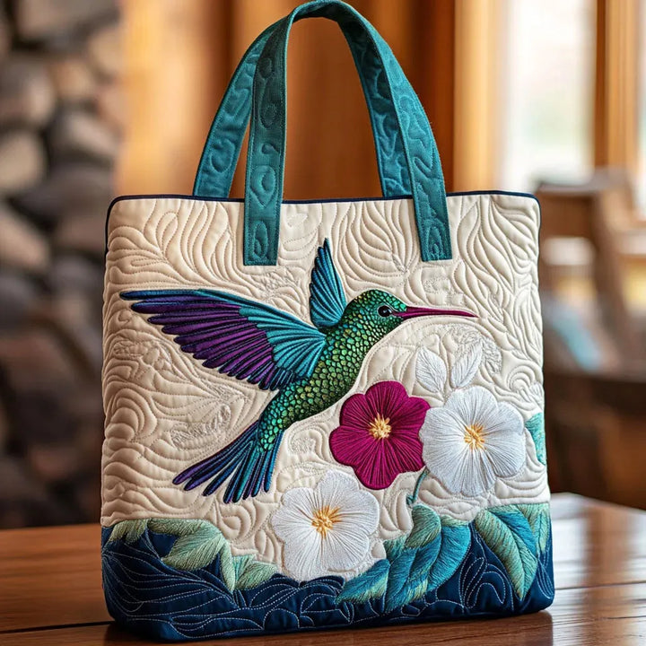 Matelassé Bag - Hummingbird and White Flower