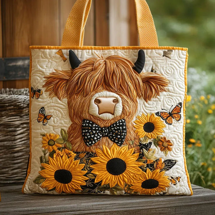 Padded Bag - Highland Cow with Sunflowers