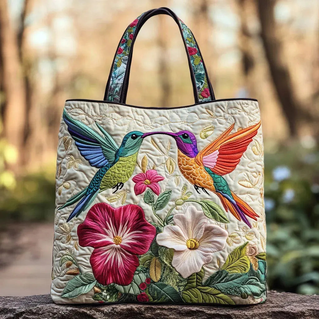Padded Pouch - Hummingbird and White Flowers