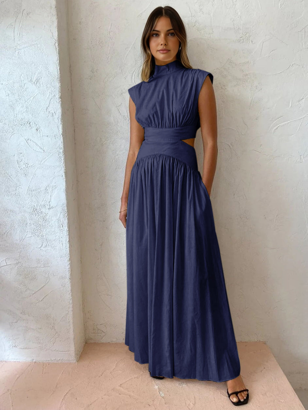 Damen Maxikleid mit Cut-Outs und kurzen Ärmeln