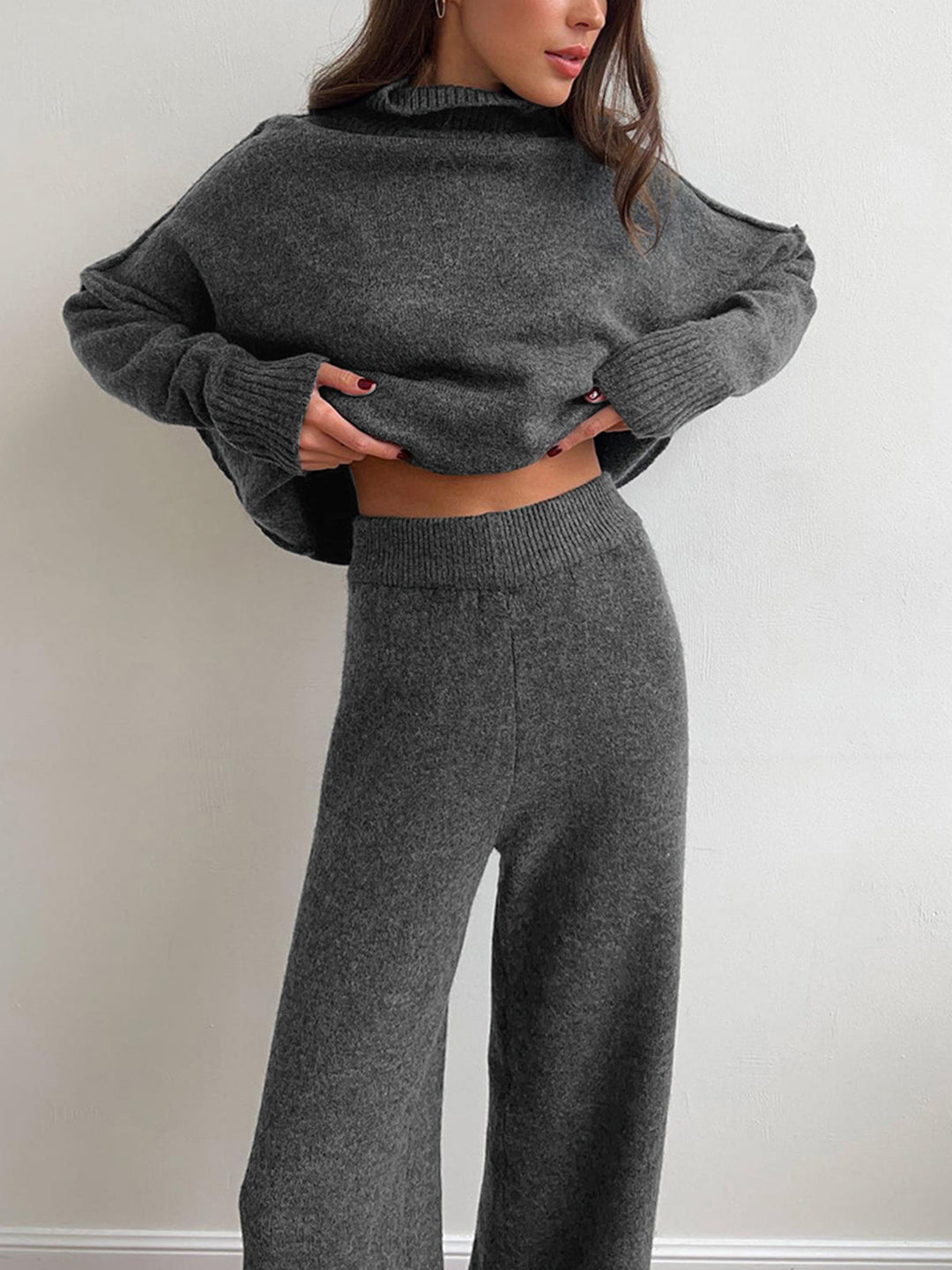 Damen Turtleneck Lounge Set mit Weitbein-Hosen