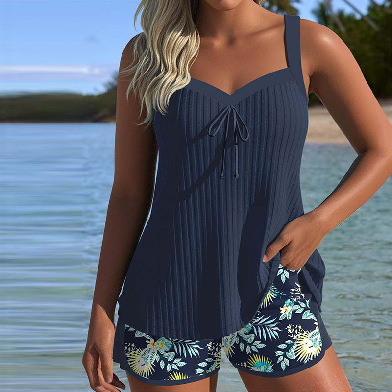 Solea | Women's Short Striped Tankini with Wire-Free Bra