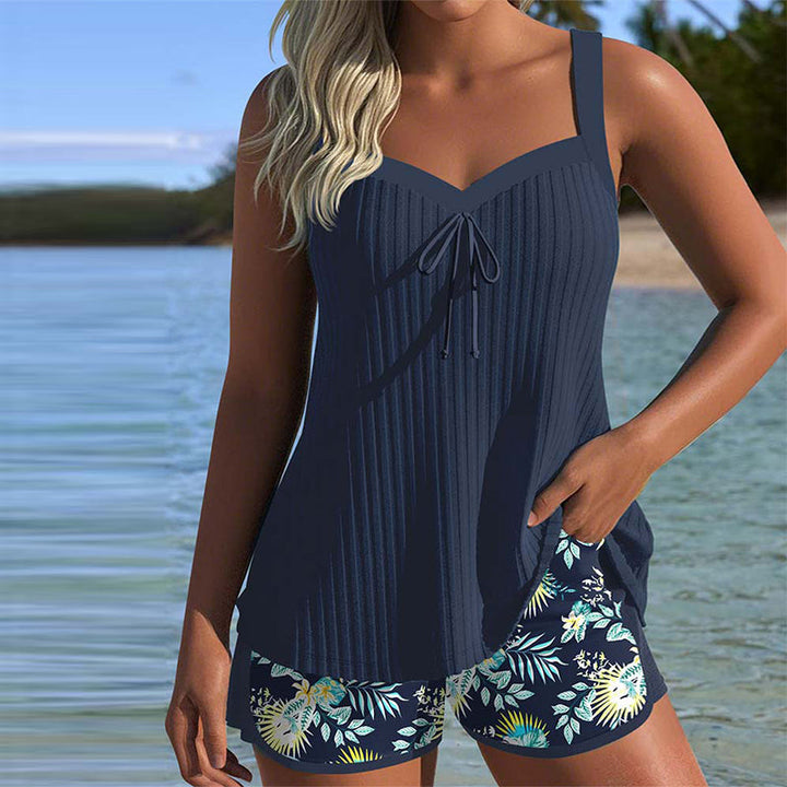 Solea | Women's Short Striped Tankini with Wire-Free Bra