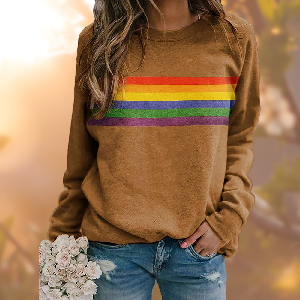 Damen Rundhals Gestreifter Langarmpullover