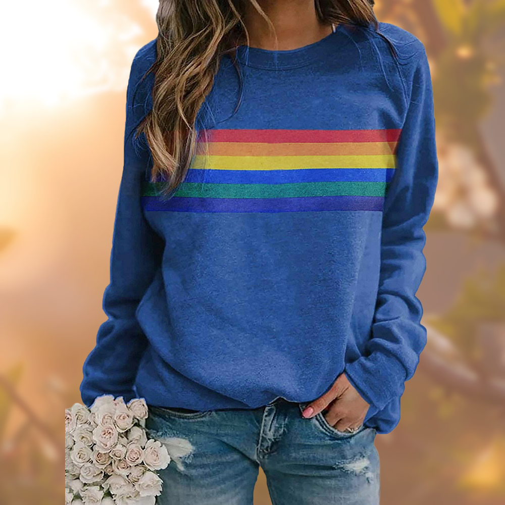 Damen Rundhals Gestreifter Langarmpullover