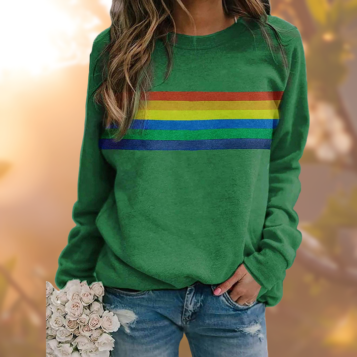 Damen Rundhals Gestreifter Langarmpullover
