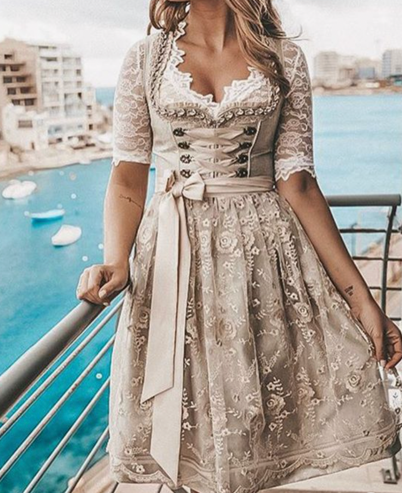 Women's Dirndl Dress with Lacing and Pockets