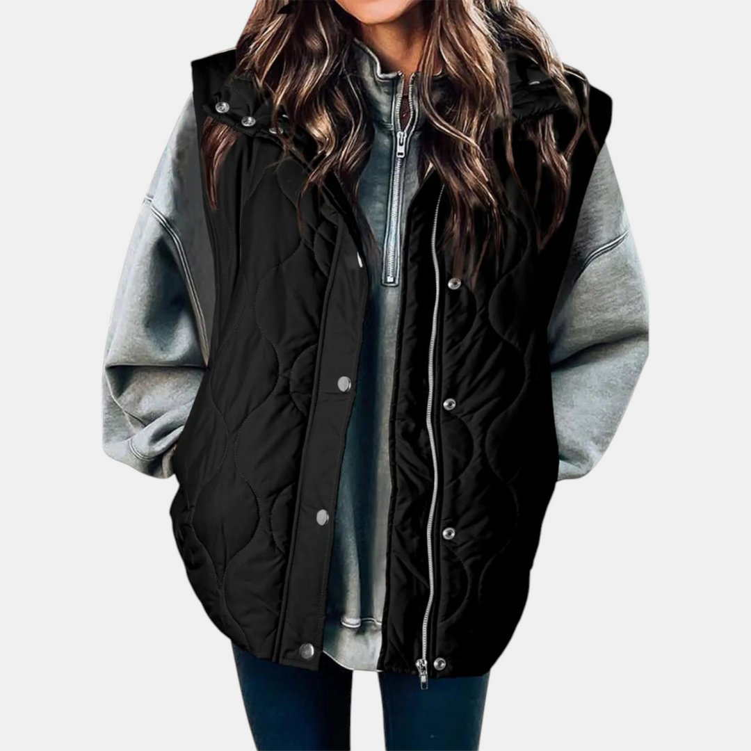 Women's vest with buttons and pockets, hood