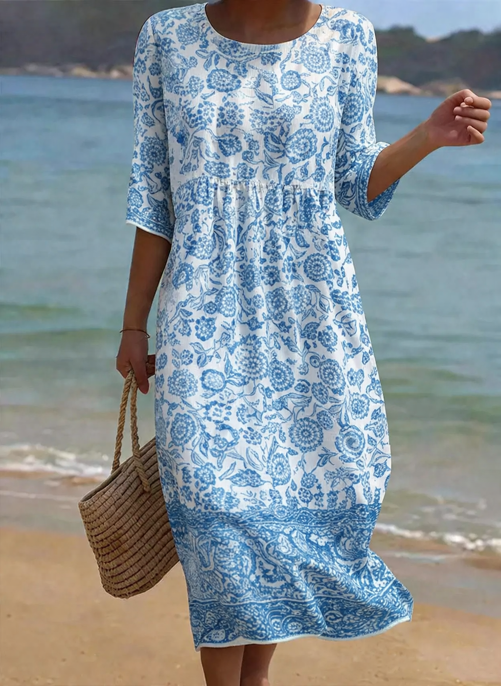 Blue | Elegant Floral Print Dress