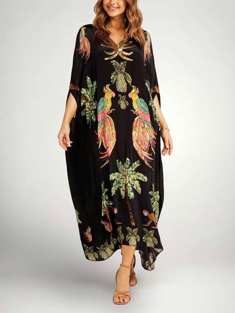 Sahara | Damen V-Ausschnitt Maxikleid mit Pailletten