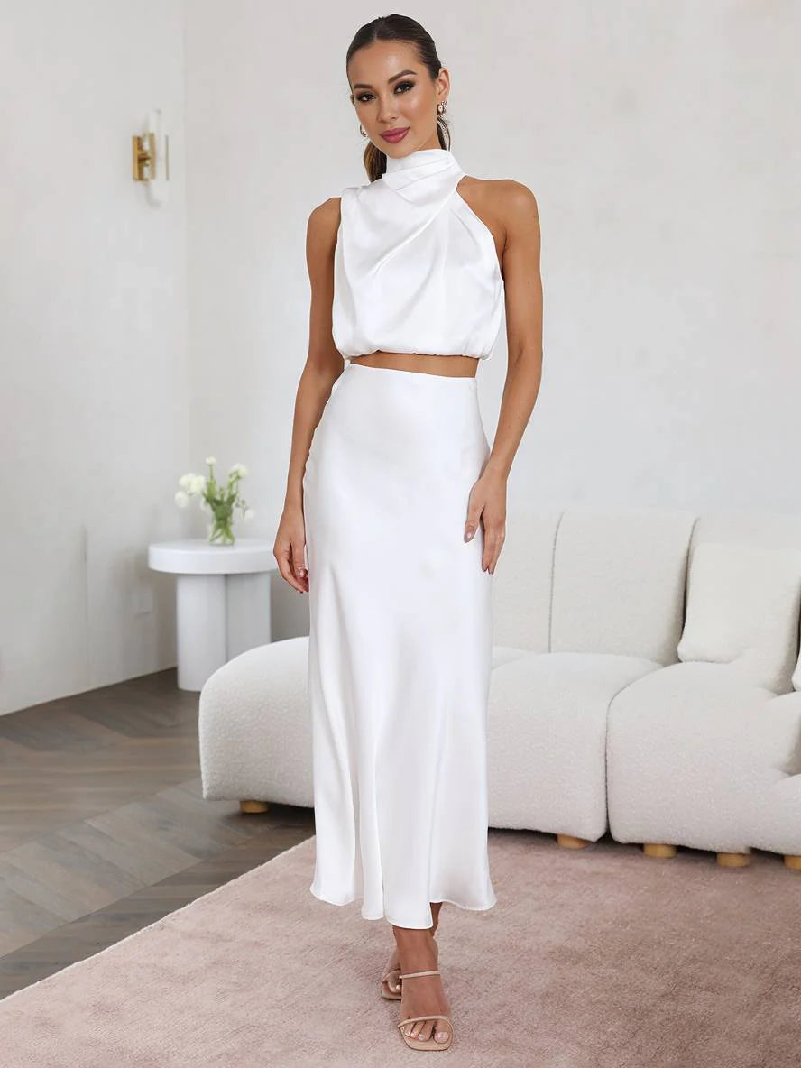 Women's Halter Neck Two-Piece Set with Maxi Skirt