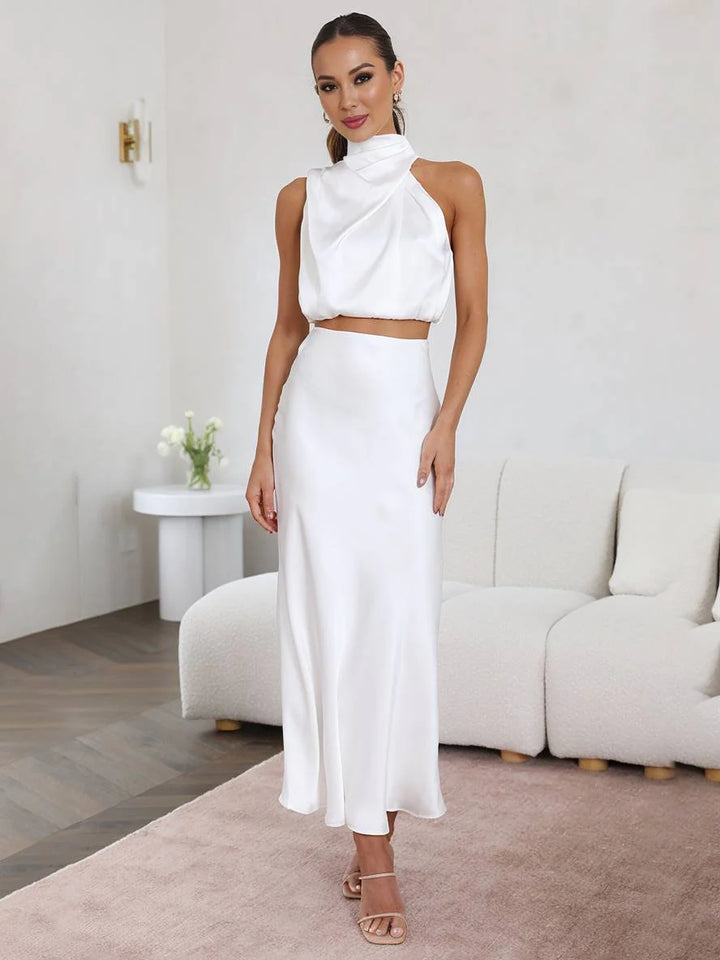 Women's Halter Neck Two-Piece Set with Maxi Skirt
