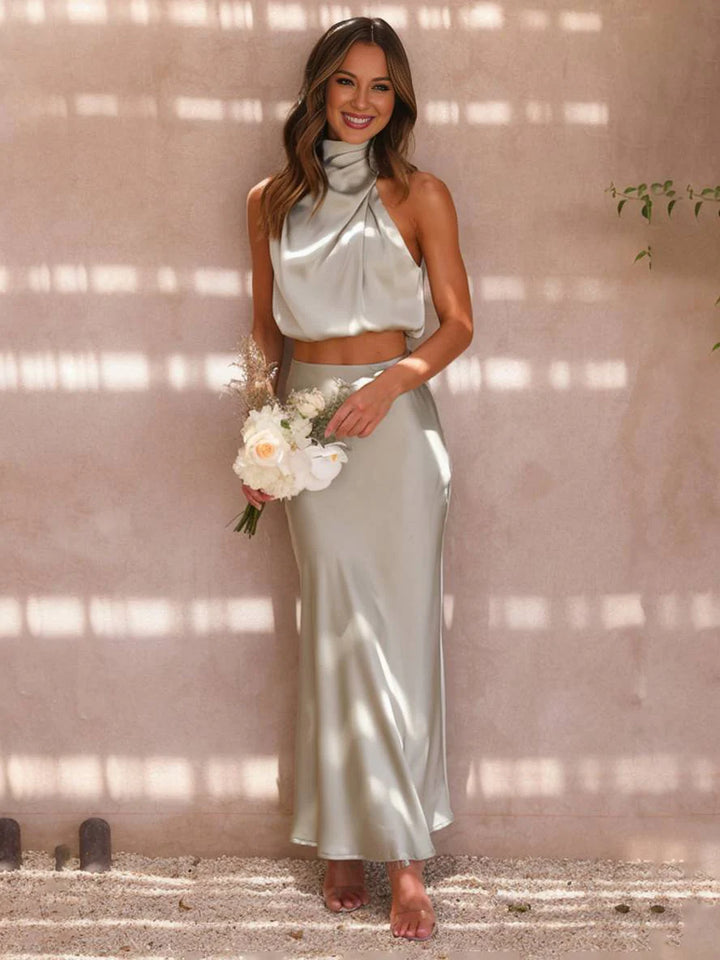 Women's Halter Neck Two-Piece Set with Maxi Skirt