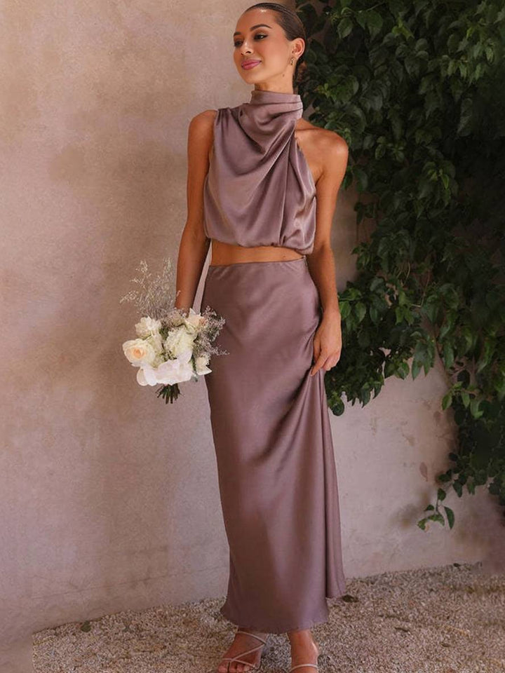 Women's Halter Neck Two-Piece Set with Maxi Skirt