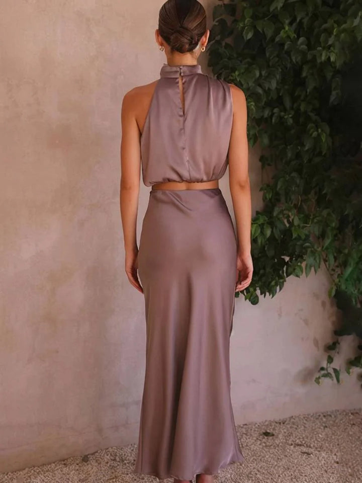 Women's Halter Neck Two-Piece Set with Maxi Skirt