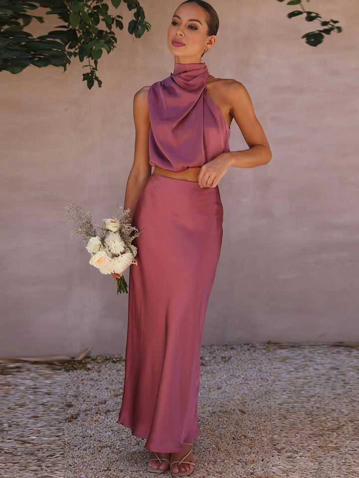 Women's Halter Neck Two-Piece Set with Maxi Skirt