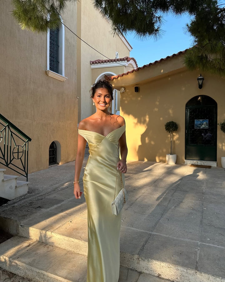 Dove - Strapless Satin Evening Gown with Off-the-Shoulder Design