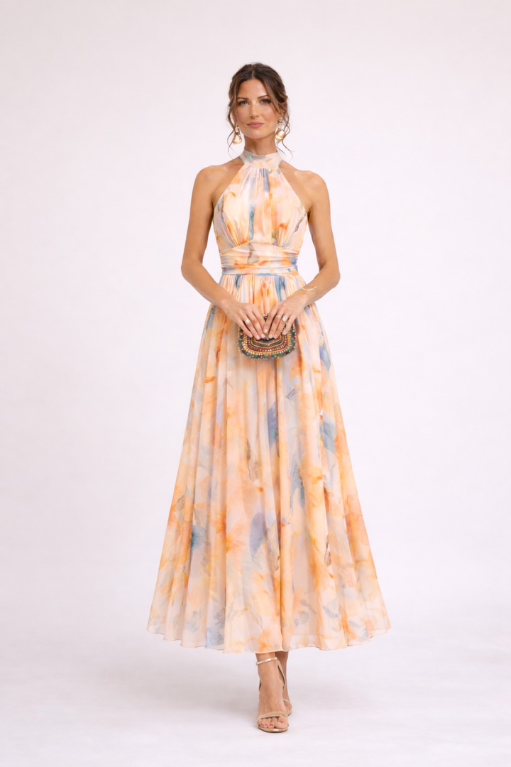 CAMILLE - Watercolor Halter Dress