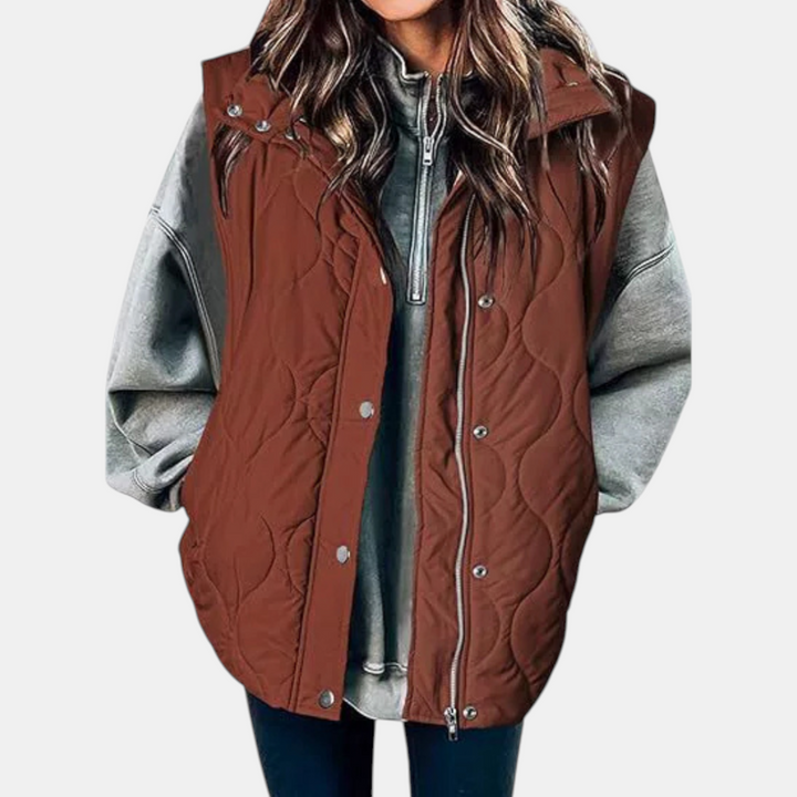 Women's vest with buttons and pockets, hood