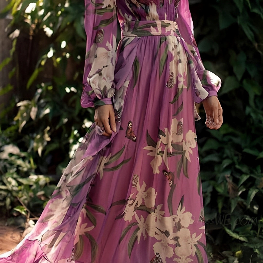 Sancha | Women's Maxi Floral Dress with V-Neck and Long Sleeves