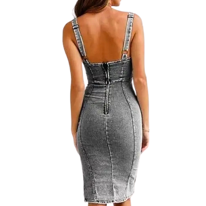 TATIANA™ – Elegant Denim Midi Dress with Side Slits