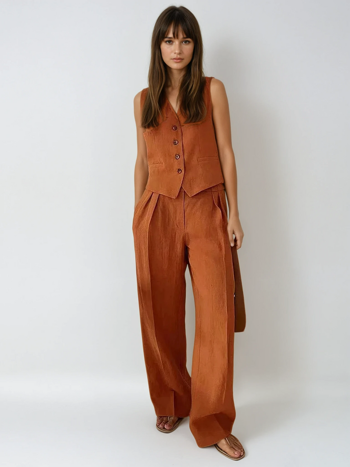 Damen Set mit weitem Bein, Knöpfen und Taschen