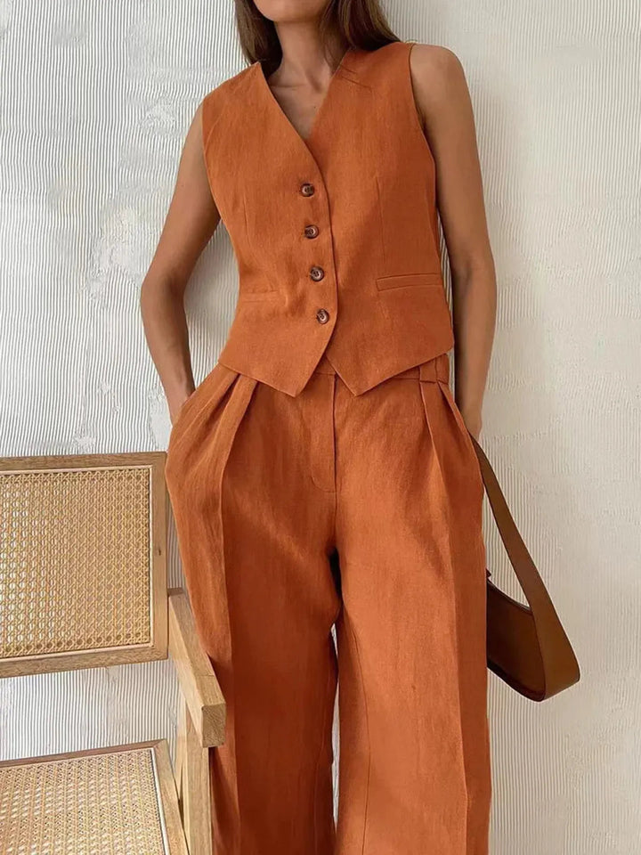 Damen Set mit weitem Bein, Knöpfen und Taschen
