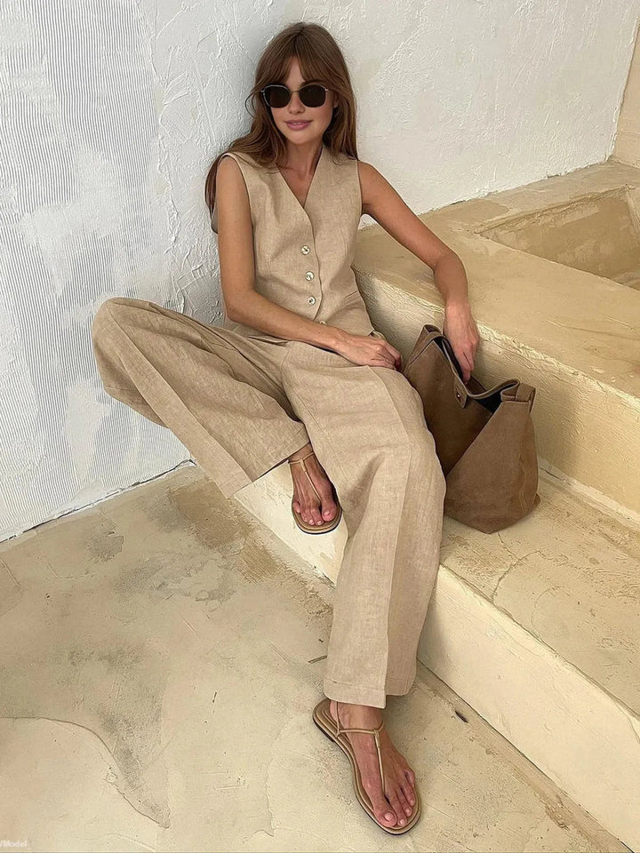 Damen Set mit weitem Bein, Knöpfen und Taschen