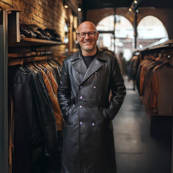 Men's Classic Leather Trench Coat - Jari