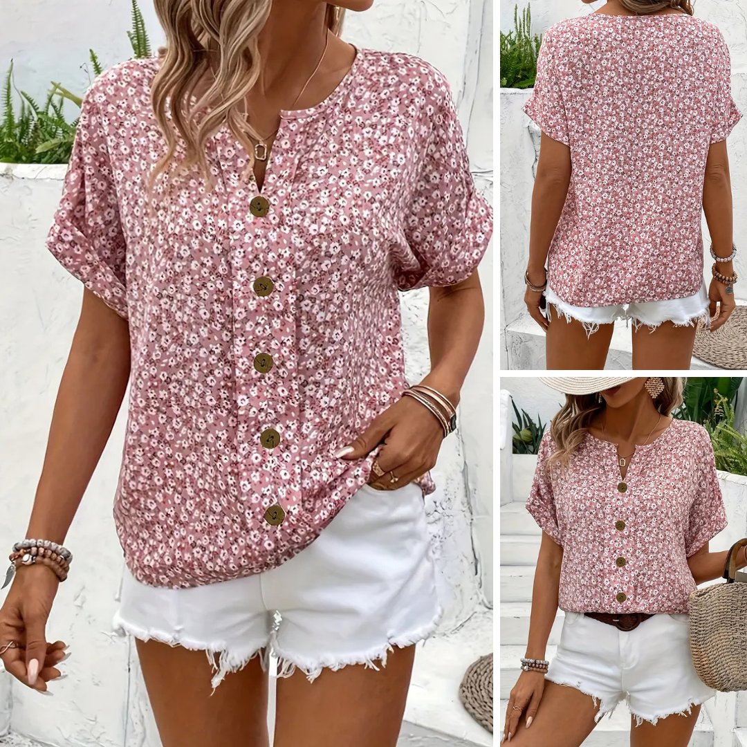 Cindy™ | Blouse with floral print and tiered collar