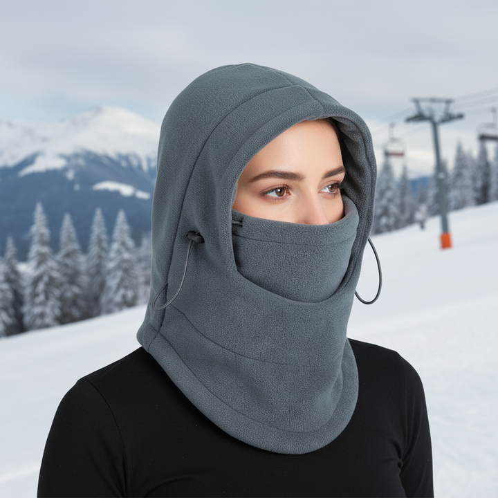 Dreifachfunktion Haube mit Gesichtsmaske und Kordelzug