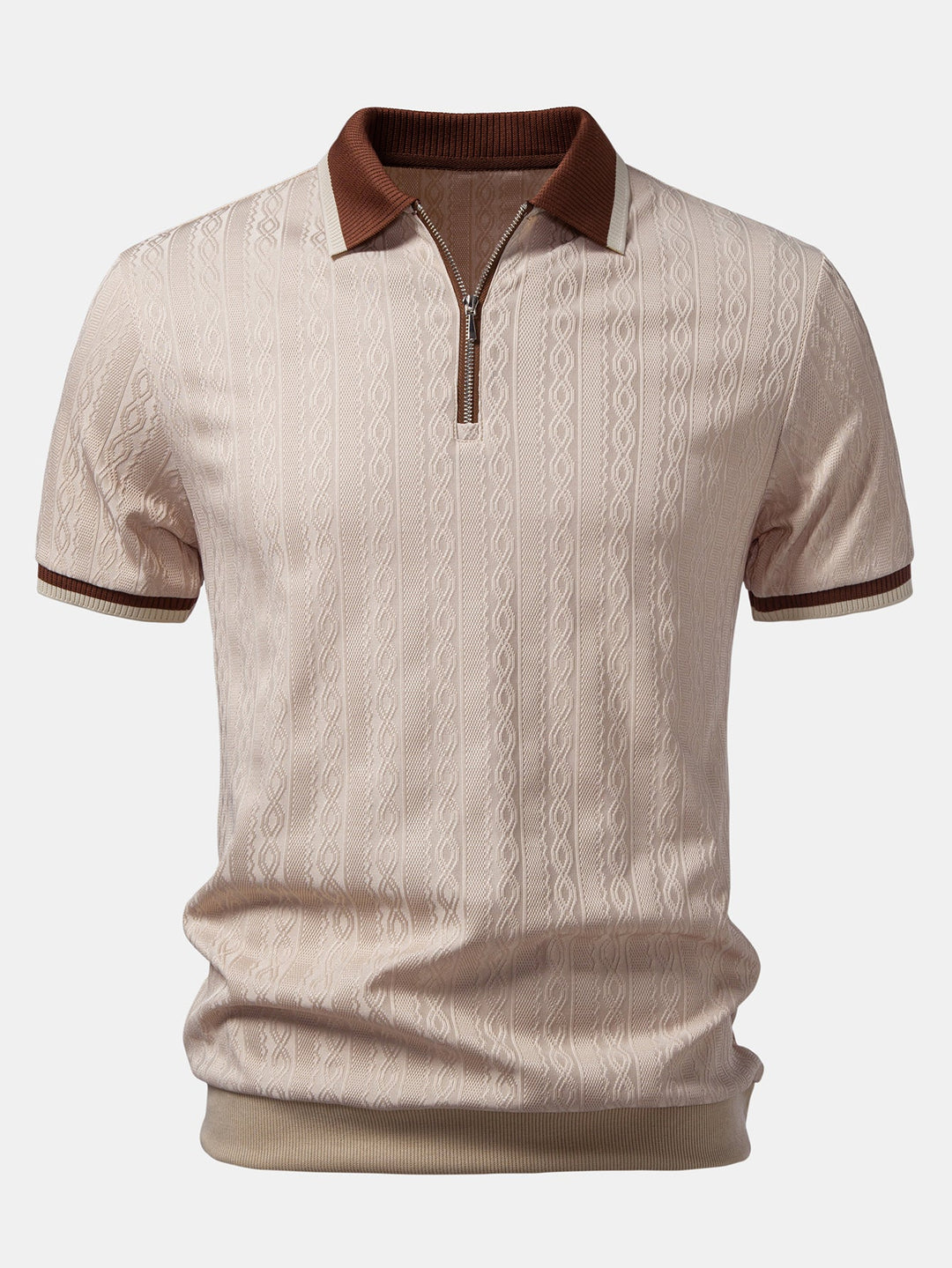 Herren Kurzarm Zip Polo & Elastischer Bund Gerade-Hosen Set
