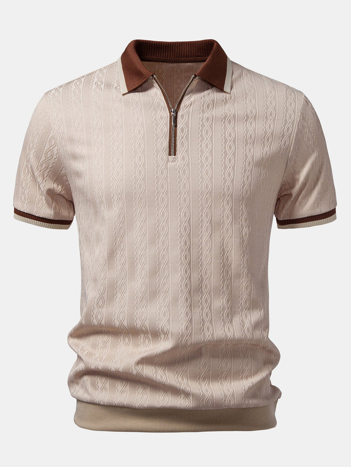 Herren Kurzarm Zip Polo & Elastischer Bund Gerade-Hosen Set