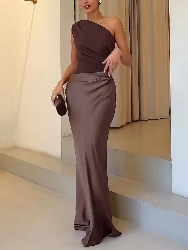 Anita™ | Chic One-Shoulder Pleated Party Maxi Dress