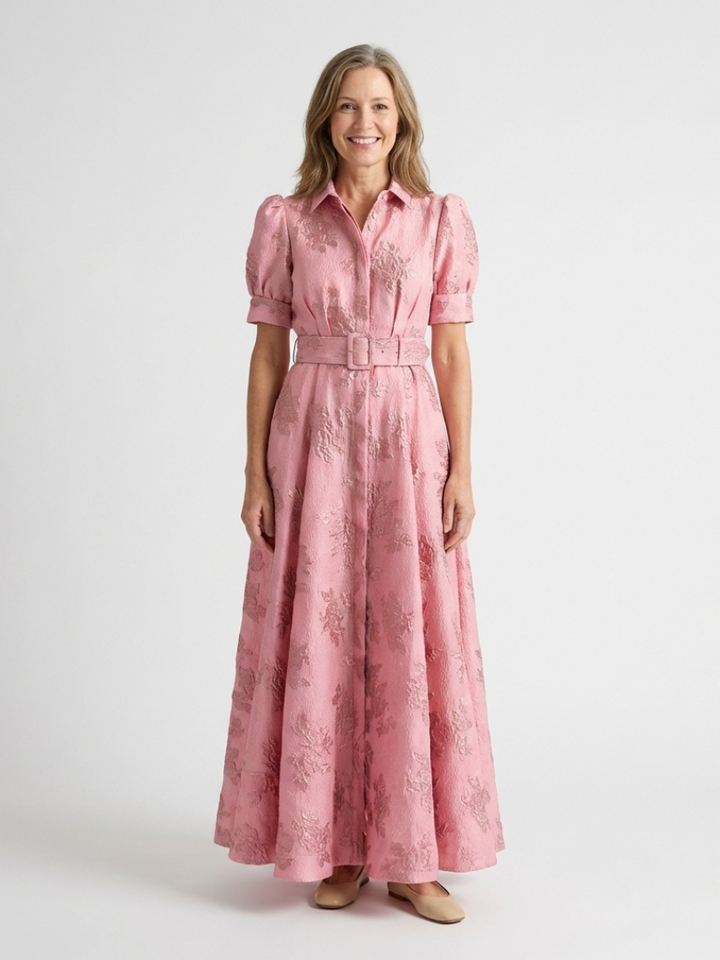 Xanthea | Short-sleeved, tailored, floral-textured maxi dress