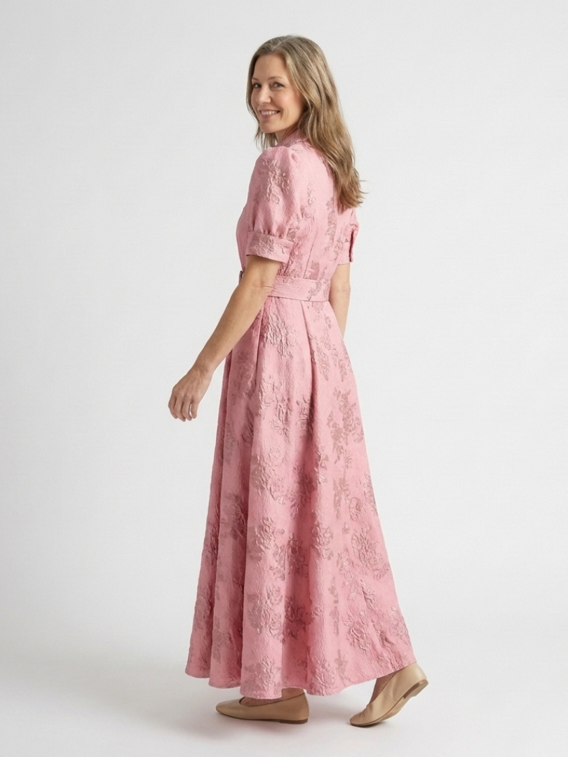 Xanthea | Short-sleeved, tailored, floral-textured maxi dress
