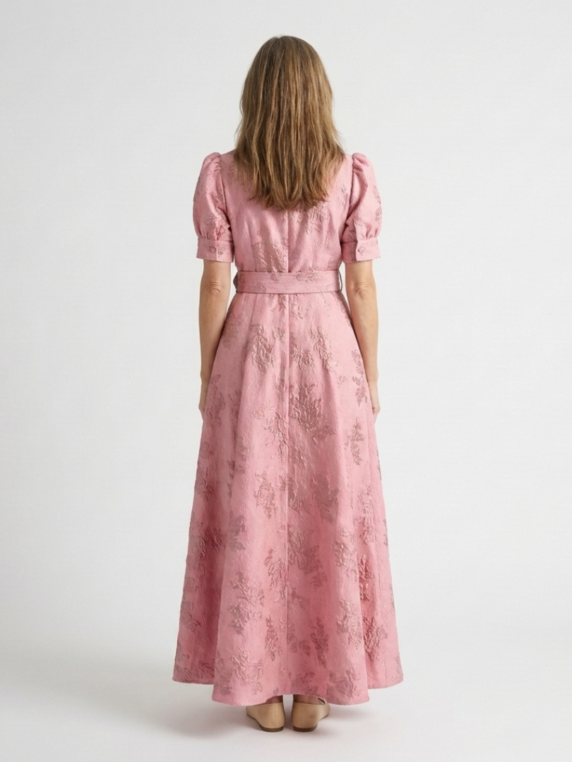 Xanthea | Short-sleeved, tailored, floral-textured maxi dress