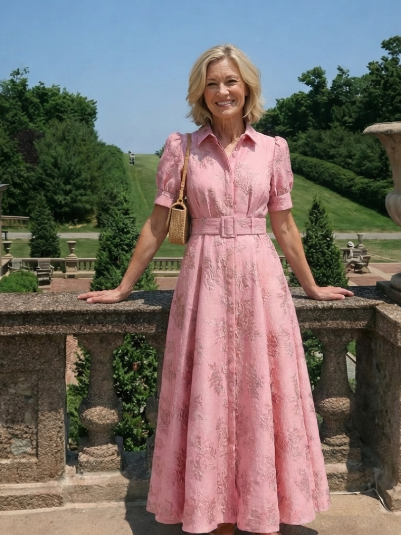 Xanthea | Short-sleeved, tailored, floral-textured maxi dress