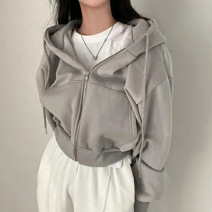 Women's oversized hooded jacket with zipper and pockets