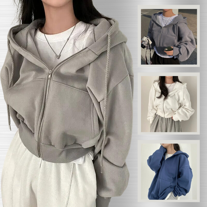 Women's oversized hooded jacket with zipper and pockets