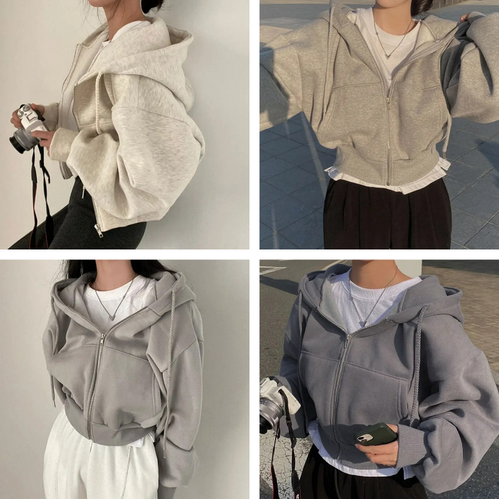Women's oversized hooded jacket with zipper and pockets