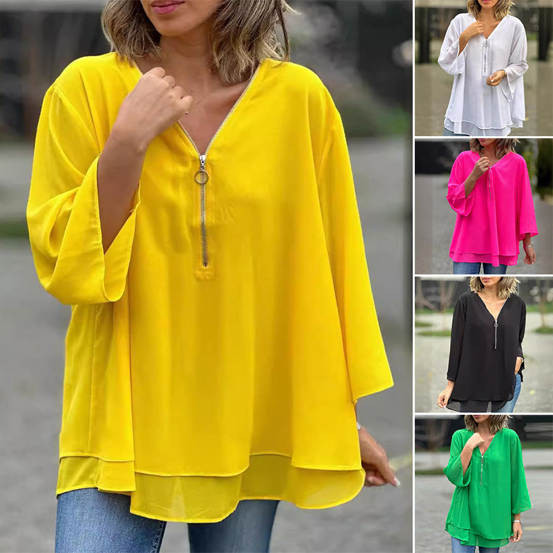 Heidi™ - V-Neck Flowing Zip Top
