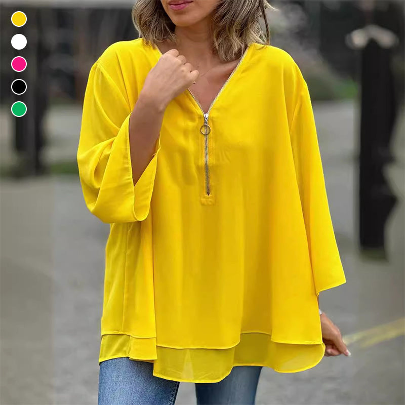 Heidi™ - V-Neck Flowing Zip Top